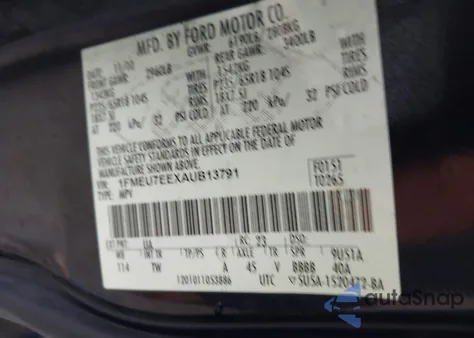 2010 Ford Explorer Eddie Bauer from USA, damaged, VIN 1FMEU7EEXAUB13791